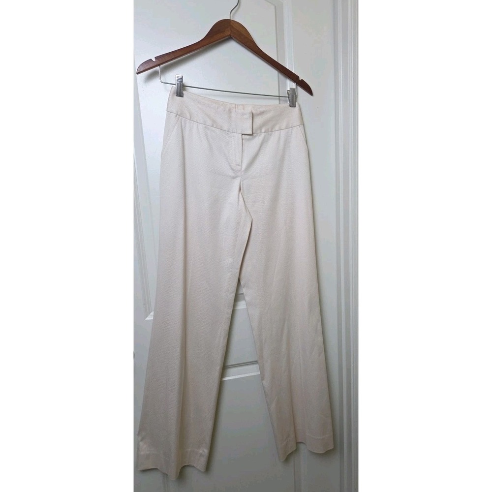 Y2K St John Sport Mid Rise Wide Leg Trousers Sateen Stripe Ivory Old Money Sz 2